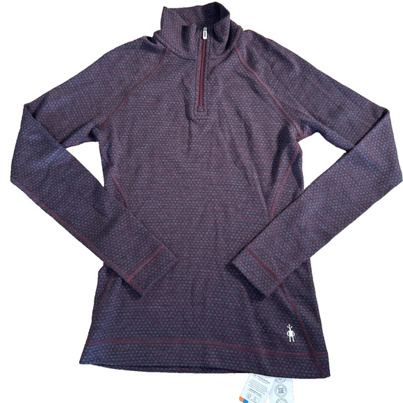 Smartwool Women's Classic Thermal Merino 1/4 Zip Base Layer - Black Cherry Dot S - Picture 1 of 8